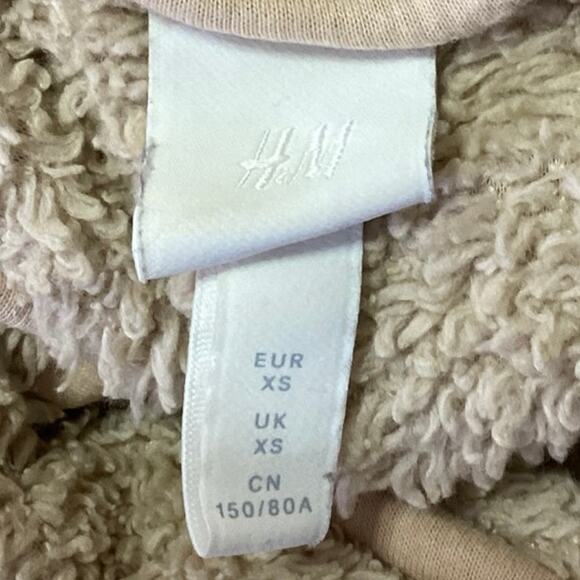H&M Women's Beige Tan Half Zip Sherpa Fleece Pullover Crop Teddy Sweater Top XS - Picture 4 of 5